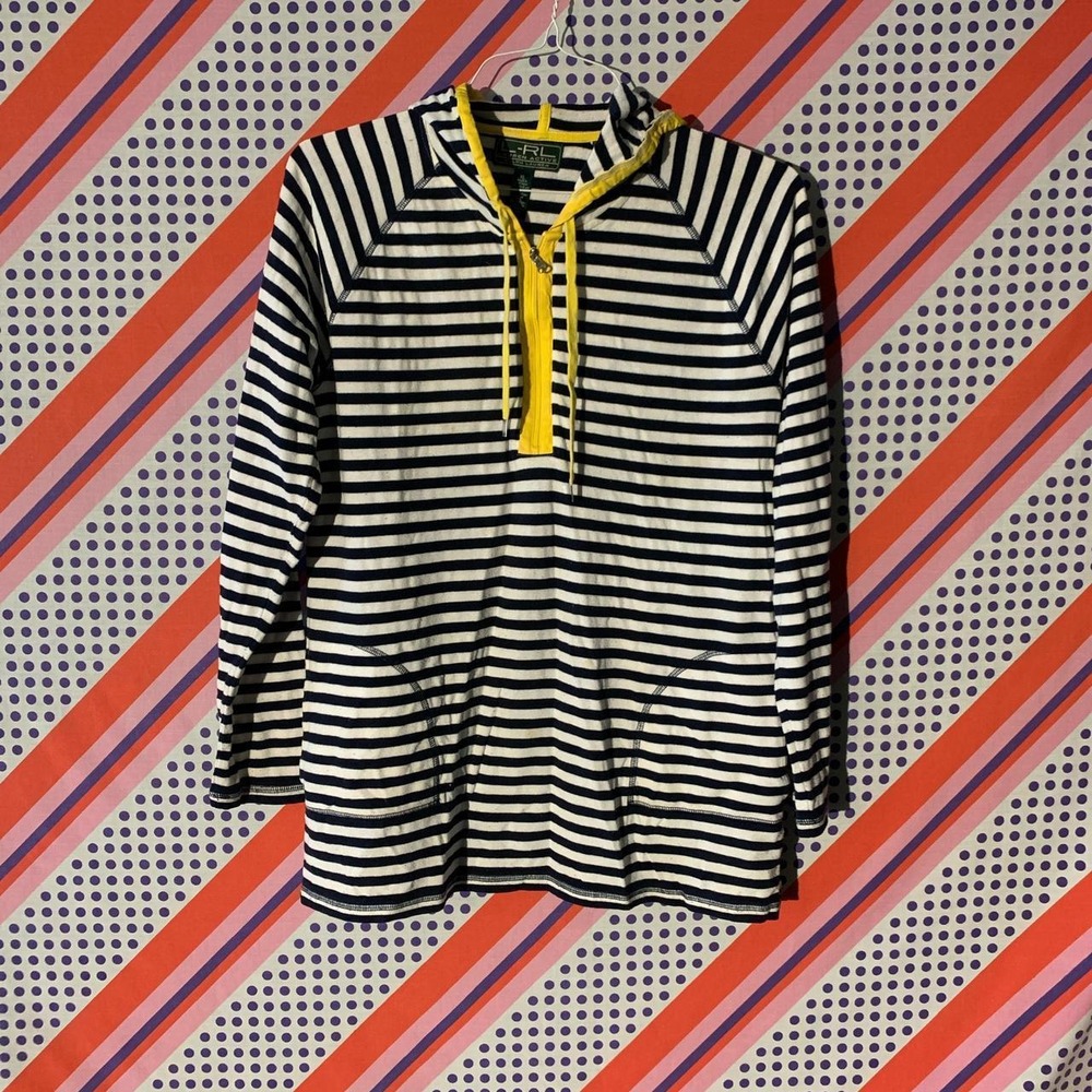 Lauren Active Ralph Lauren Navy White Striped Half Zip Sweatshirt Yellow XL